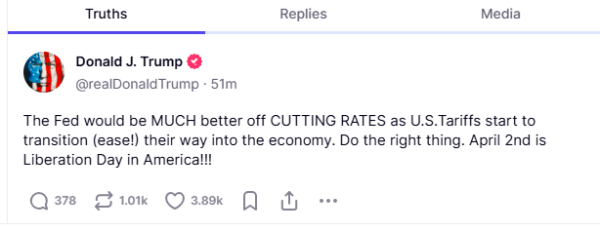 股票配资公司开户网站 特朗普发帖教美联储“做正确事”：降息会好得多！