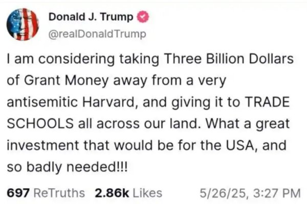 正规的股票配资平台 特朗普与哈佛矛盾升级：考虑将30亿美元拨款转发给职业学校