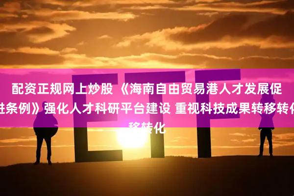 配资正规网上炒股 《海南自由贸易港人才发展促进条例》强化人才科研平台建设 重视科技成果转移转化